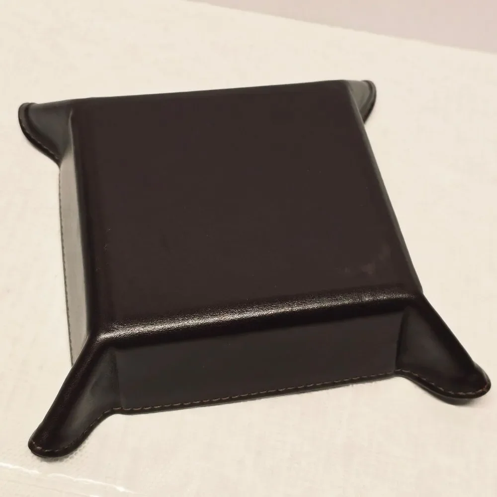 Genuine Brown Leather Valet Tray Trinket Dish Personalized With Letter 